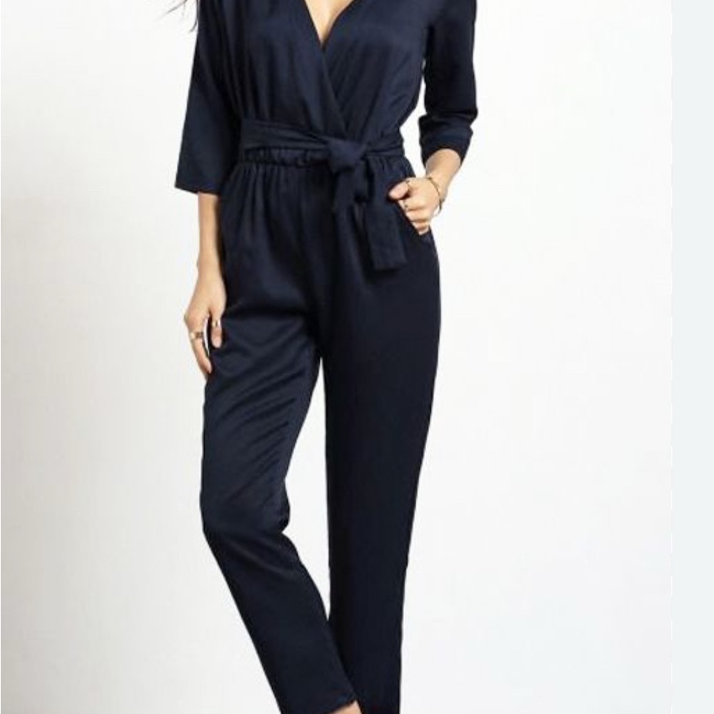 Collection B Black Jumpsuit with Wrap V-Neck and Tie Waist